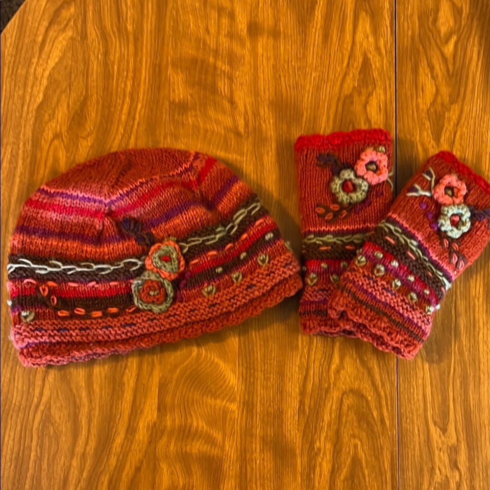 Handcrafted Knit Hat and Fingerless Gloves Set